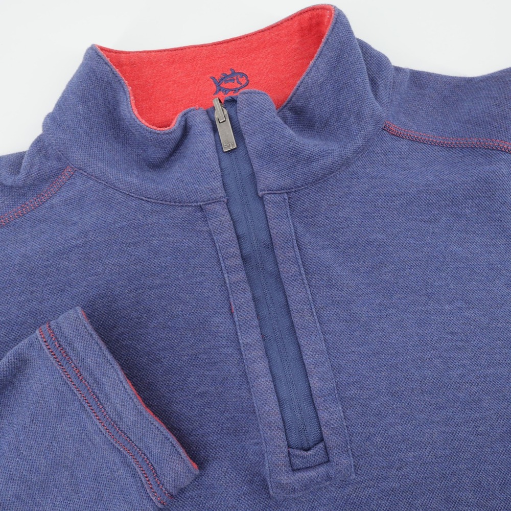 The Southern‎ Tide Skipjack Quarter Zip Pullover Men Blue Red Stitching Flaws